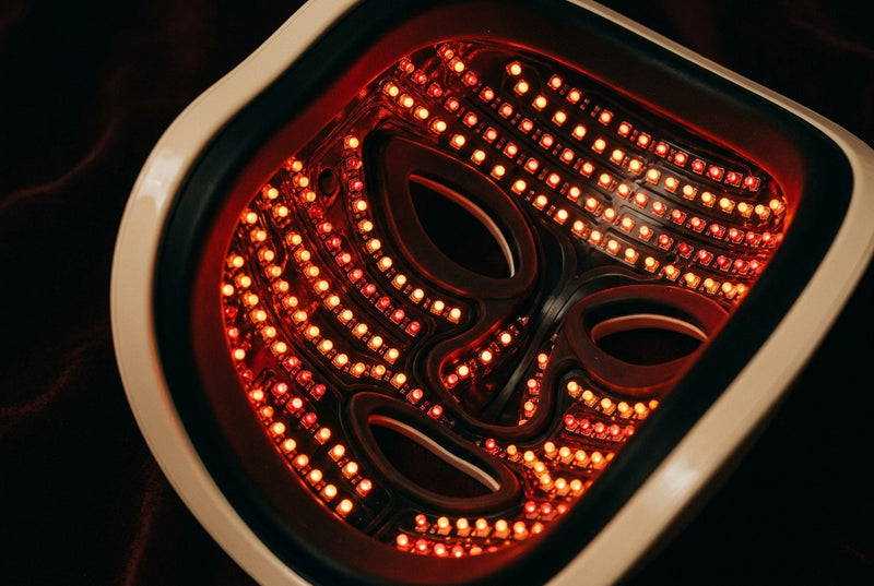 Close-up of the red therapy LEDs inside the Rubralight mask